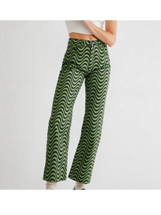 Ragged Pants - The Ragged priest lime & charcoal wave Dad jeans